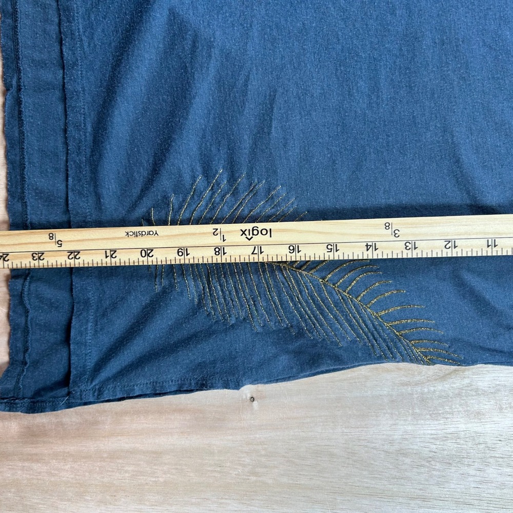 True Religion Womens Teal Blue Gold Metallic Feather Embroidered Tank Top XS - Picture 4 of 5
